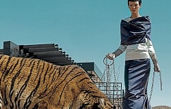 Карли Клосс, фотосессия с тигром для Vogue US
