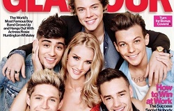 Роузи Хантингтон-Уайтли в окружении мальчиков из One Direction в журнале Glamour